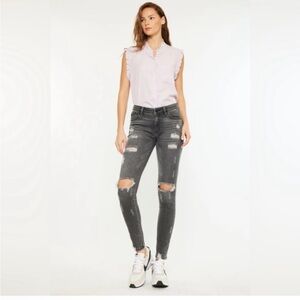 KanCan Women's Charcoal Distressed Skinny Jeans